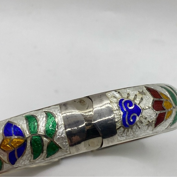 Bracelet Bangle Vintage Siam Enamel Decor Thailand 925 Sterling Silver /7.5”in - Picture 8 of 12